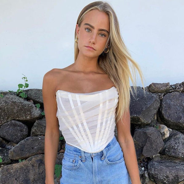 Obsessed Bandeau Mesh Corset Style Crop Top