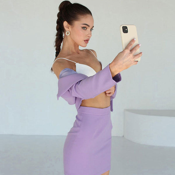 Lilac Two Piece Dress, Lilac Two Piece Set, Bandage Dress Sets