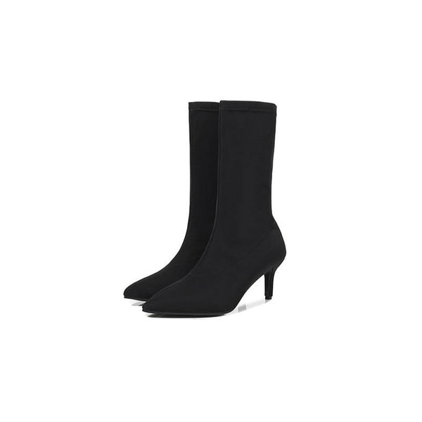 Black illusion heel shop sock ankle boots