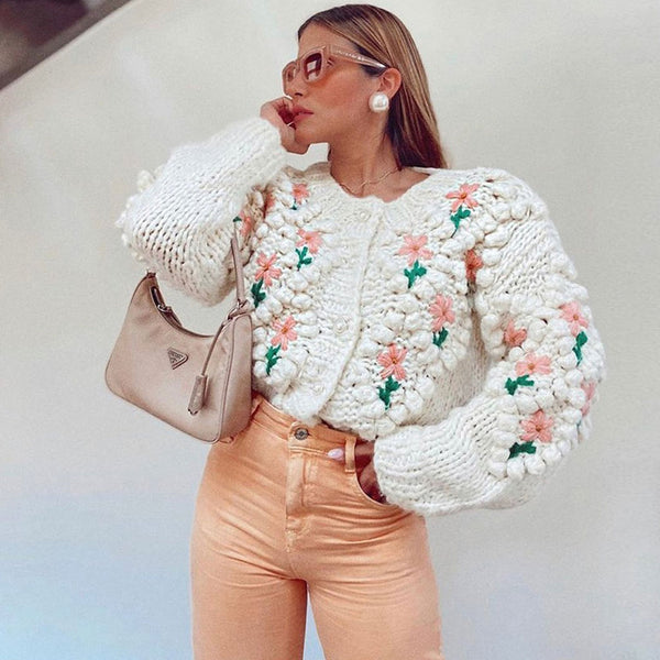 Apricot Crochet Lace Sleeve Ribbed Knit Cardigan