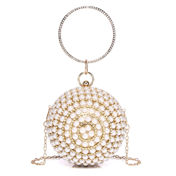 Sphere embellished bucket top handle bag