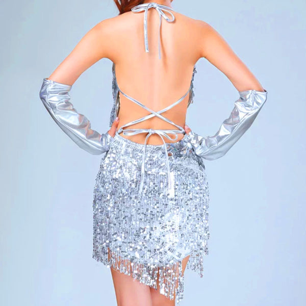 Silver tassel 2024 sequin bodycon dress