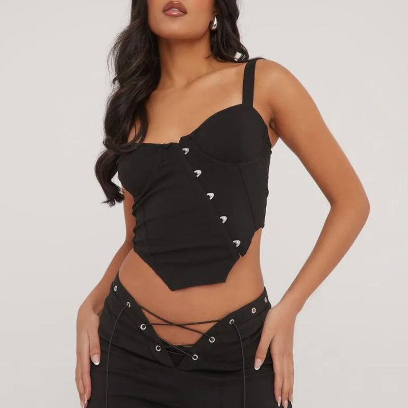 Asymmetrical One Shoulder Bustier Hook and Eye Sleeveless Corset Top