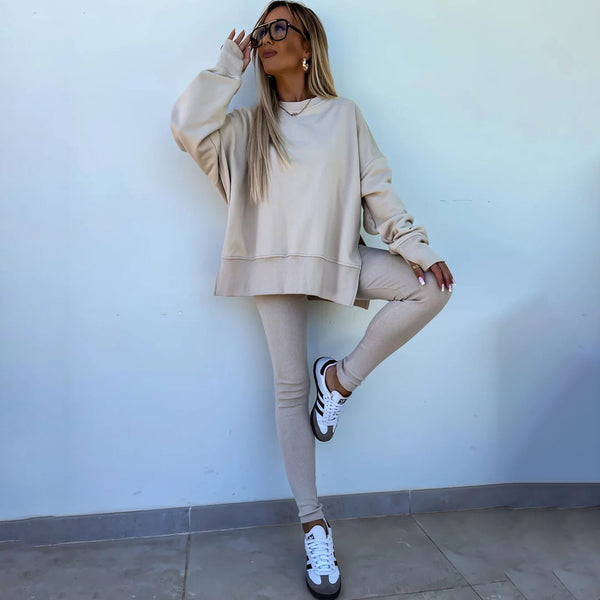 Casual Oversized Crew Neck Sweatshirt High Waist Sweatpants Matching Set