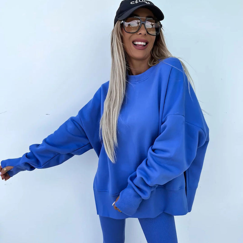 Casual Oversized Crew Neck Sweatshirt High Waist Sweatpants Matching Set