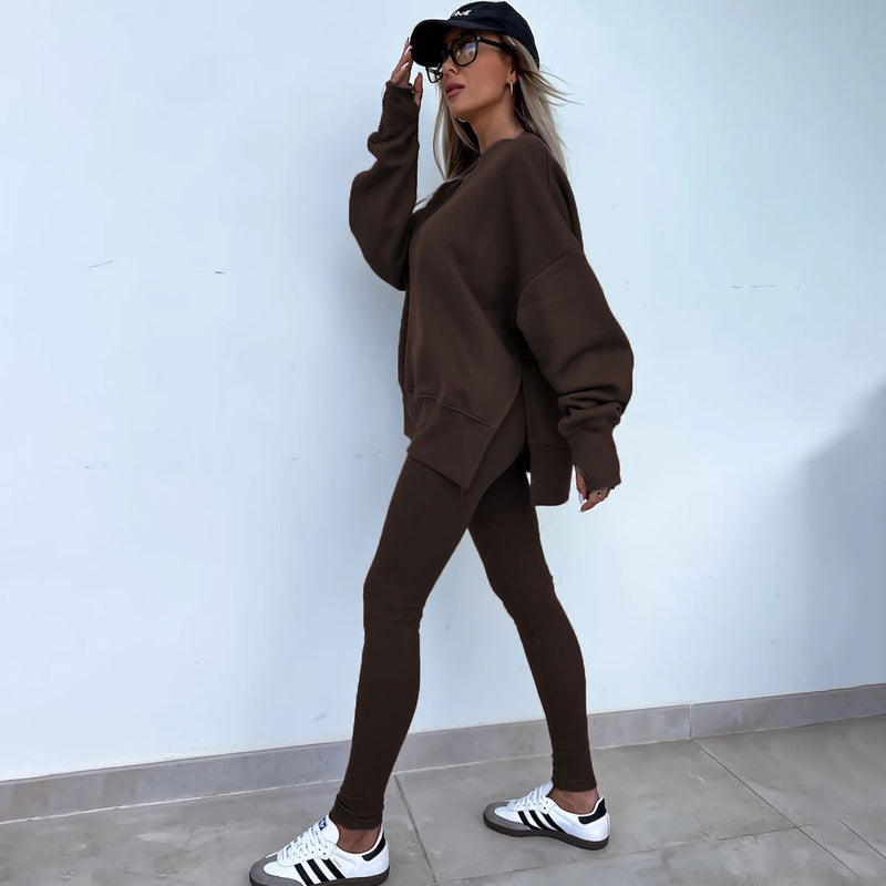 Casual Oversized Crew Neck Sweatshirt High Waist Sweatpants Matching Set