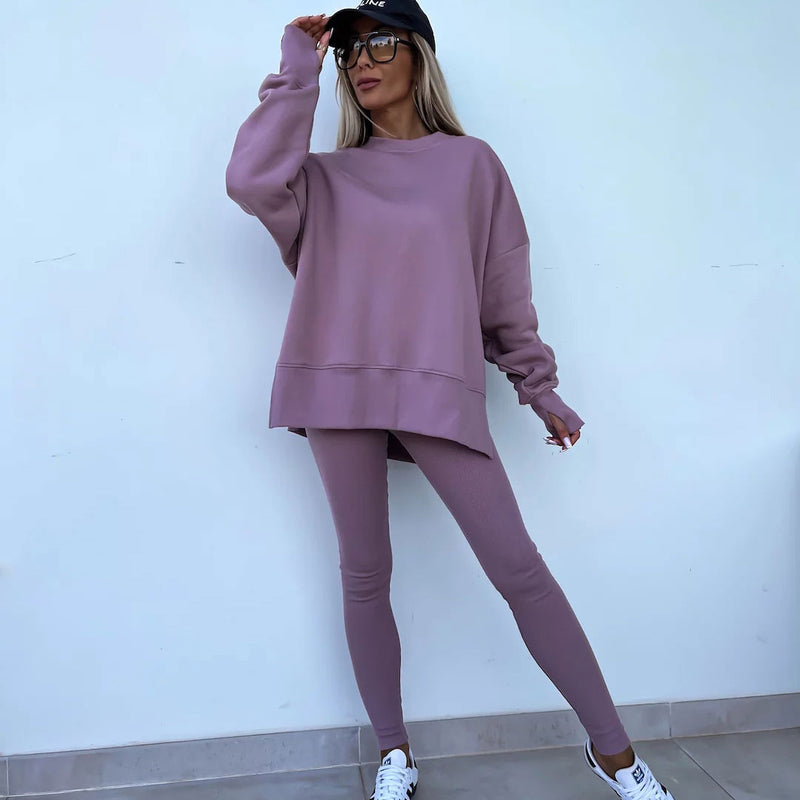 Casual Oversized Crew Neck Sweatshirt High Waist Sweatpants Matching Set