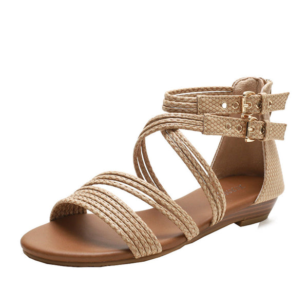 Casual Snake Pattern Braided Strappy Ankle Length Flat Sandals