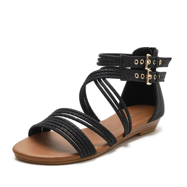 Casual Snake Pattern Braided Strappy Ankle Length Flat Sandals