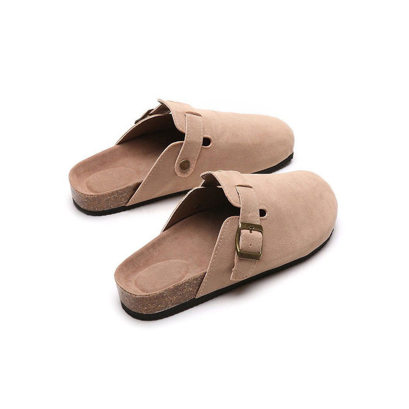 Casual Solid Color Buckle Trim Round Toe Slip On Faux Suede Clogs