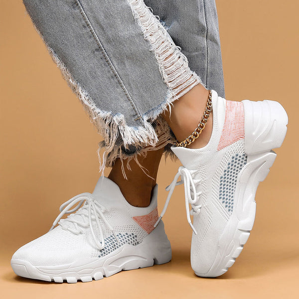 Dynamic Geometric Pattern Chunky Sole Lace Up Knit Sneakers