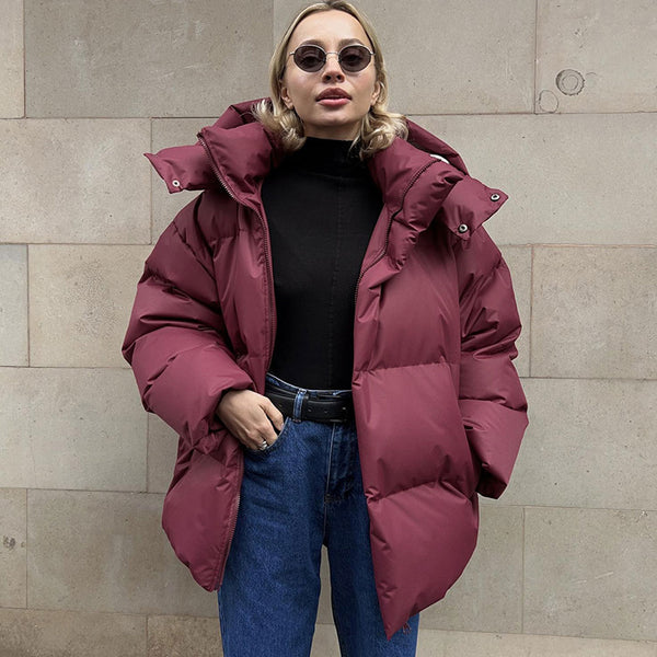 Futuristic Two Way Hooded High Neck Zip Up Winter Oversized Puffer Coat