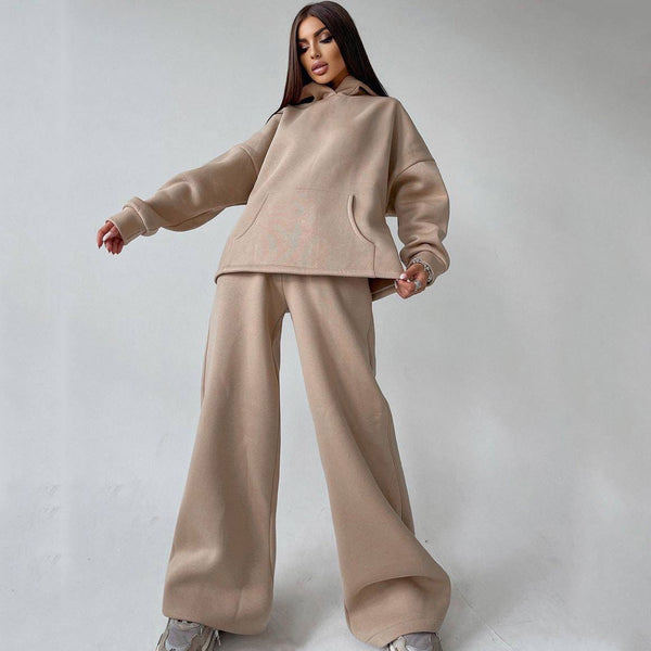 Leisure Oversized Kangaroo Hoodie Wide Leg Sweatpants Matching Set