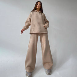 Leisure Oversized Kangaroo Hoodie Wide Leg Sweatpants Matching Set