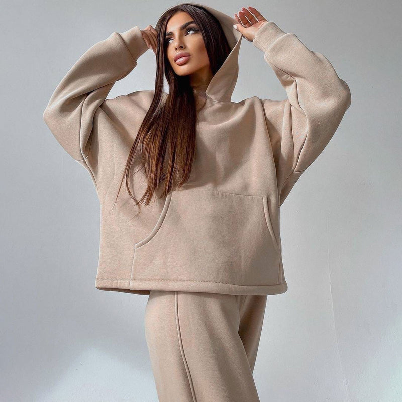 Leisure Oversized Kangaroo Hoodie Wide Leg Sweatpants Matching Set