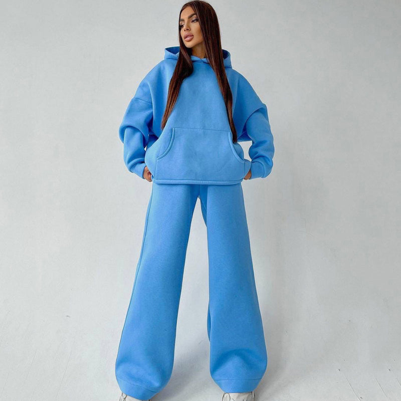 Leisure Oversized Kangaroo Hoodie Wide Leg Sweatpants Matching Set