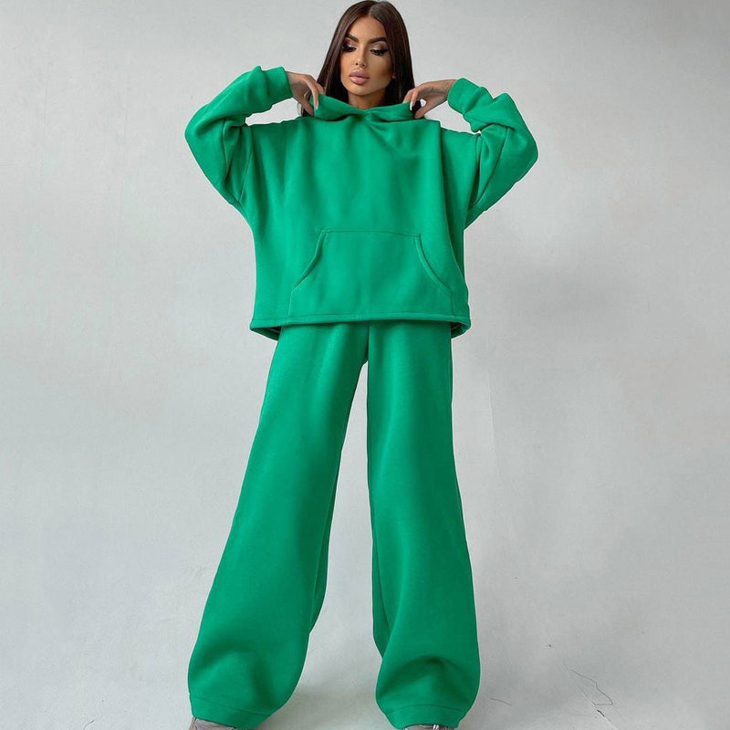 Leisure Oversized Kangaroo Hoodie Wide Leg Sweatpants Matching Set