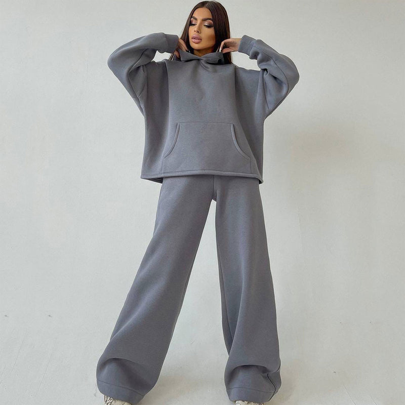 Leisure Oversized Kangaroo Hoodie Wide Leg Sweatpants Matching Set