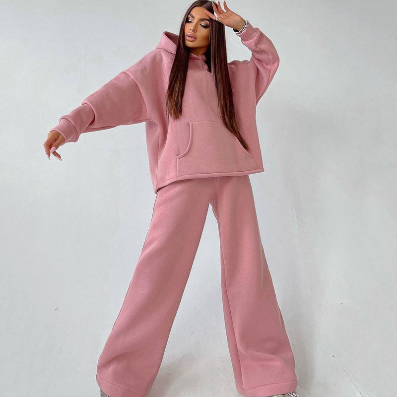 Leisure Oversized Kangaroo Hoodie Wide Leg Sweatpants Matching Set