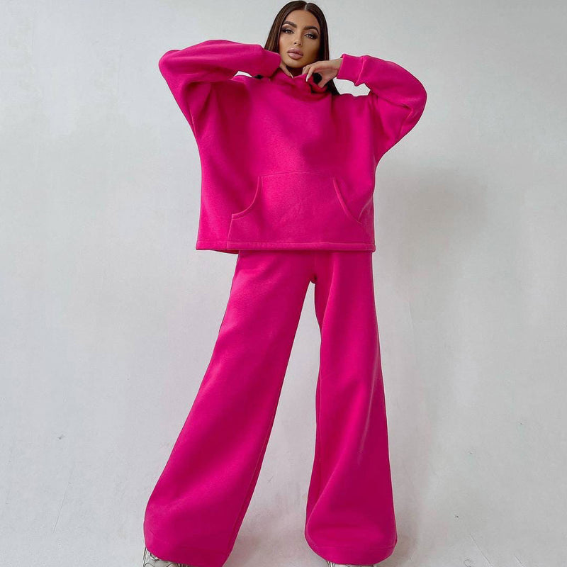 Leisure Oversized Kangaroo Hoodie Wide Leg Sweatpants Matching Set