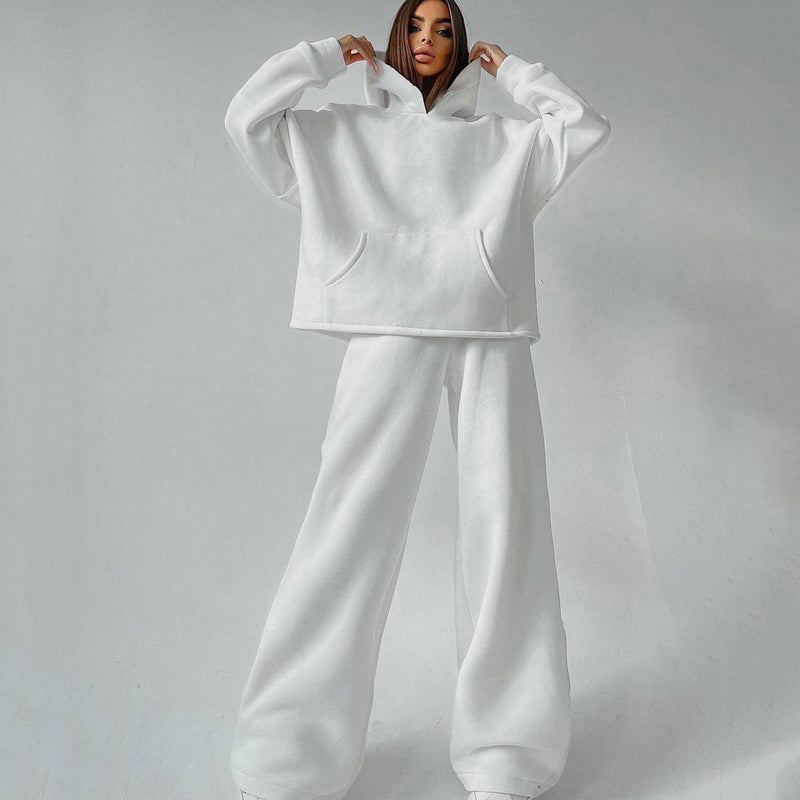 Leisure Oversized Kangaroo Hoodie Wide Leg Sweatpants Matching Set