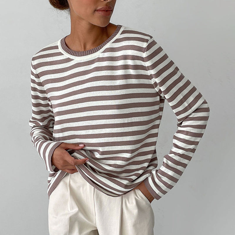 Preppy Contrast Striped Crew Neck Long Sleeve Oversized Pullover Sweater