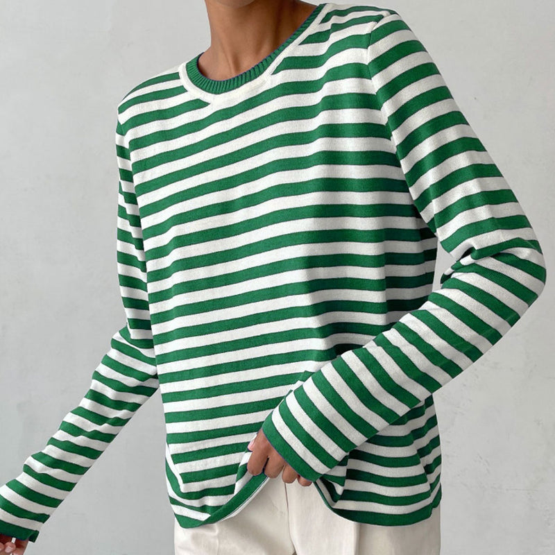 Preppy Contrast Striped Crew Neck Long Sleeve Oversized Pullover Sweater