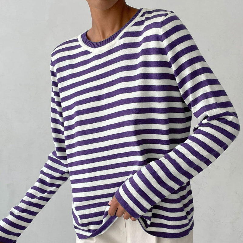 Preppy Contrast Striped Crew Neck Long Sleeve Oversized Pullover Sweater