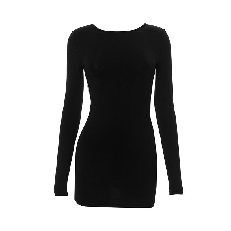 Sexy Crew Neck Long Sleeve Cutout Backless Bodycon Party Mini Dress