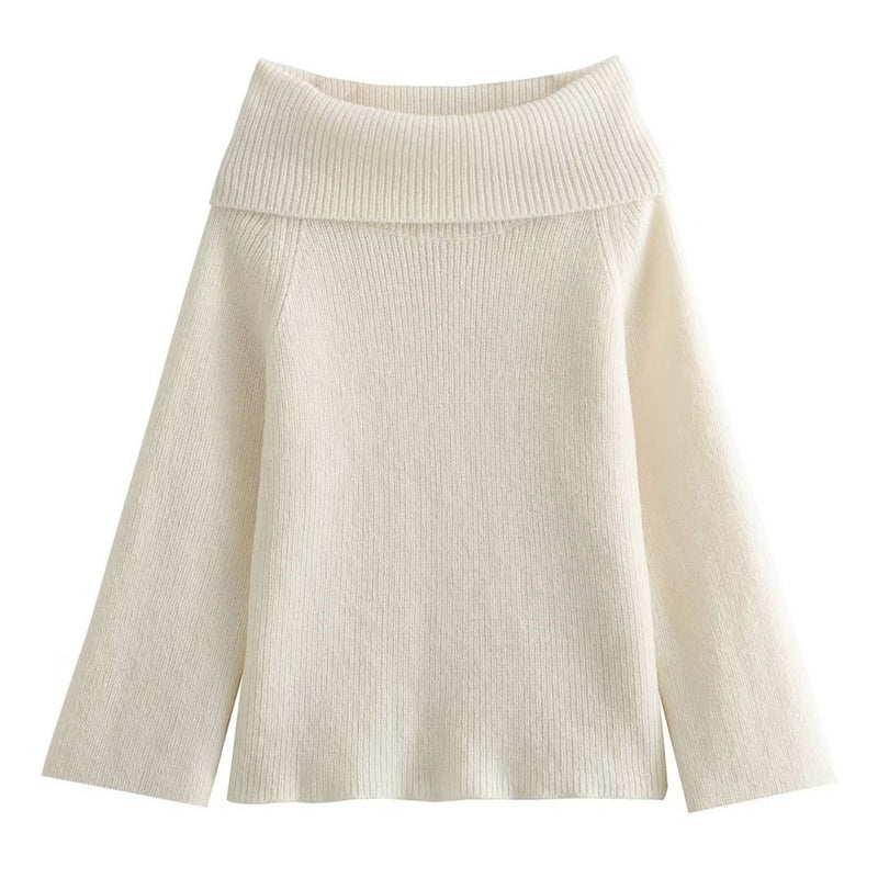 Sexy Foldover Off The Shoulder Wide Sleeve Long Ribbed Knit Sweater