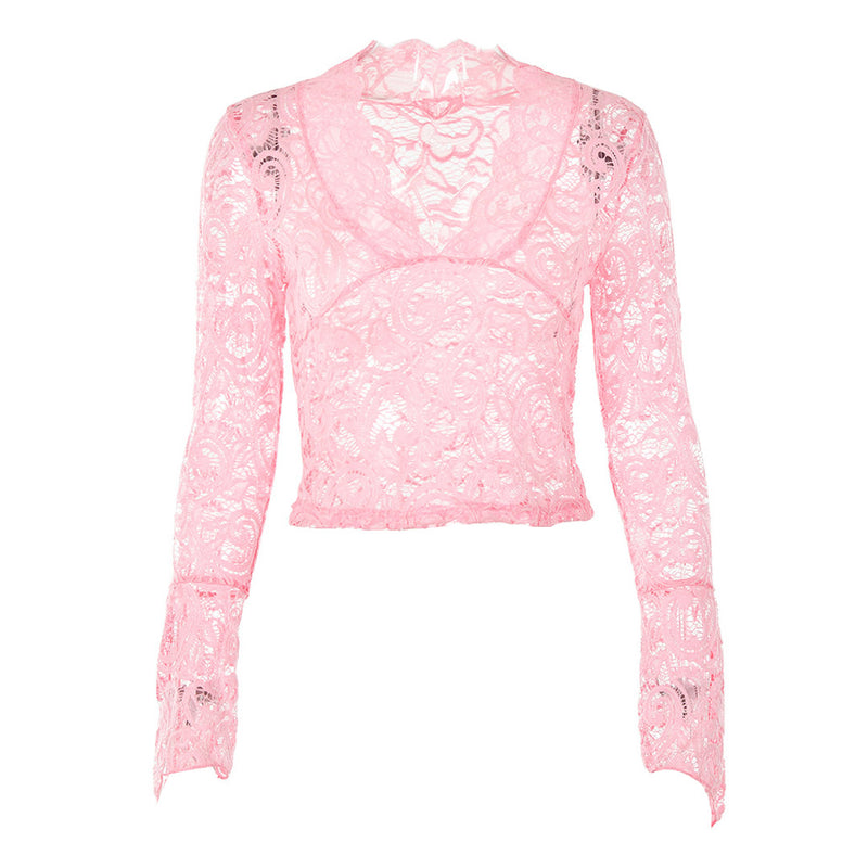 Scallop Lace Long Sleeve Top - Magenta