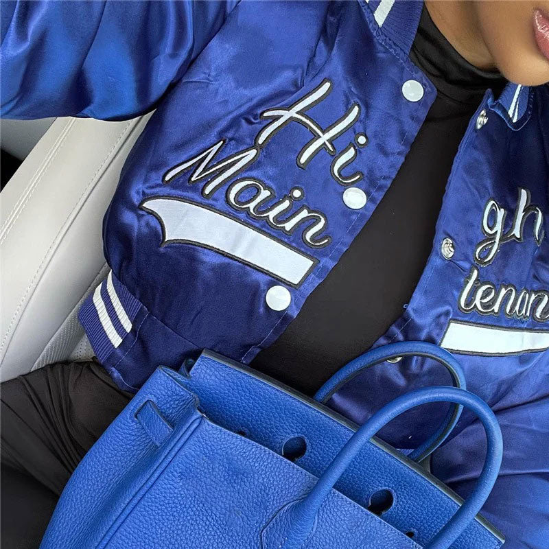 Royal Blue Satin Letterman Jacket