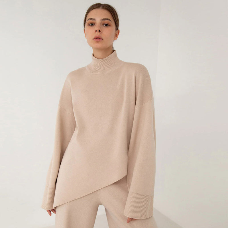Asymmetric High Neck Bell Sleeve Sweater Wide Leg Pants Matching Set - –  Trendy & Unique