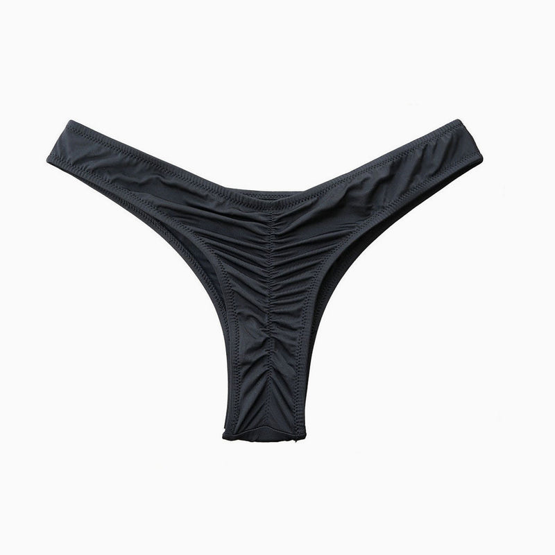 Solid Black High Legged Thong Bottom, Rhyle Swim