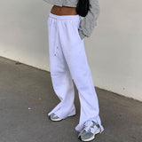 Casual High Waist Drawstring Side Slip Wide Leg Pants - White – Trendy &  Unique