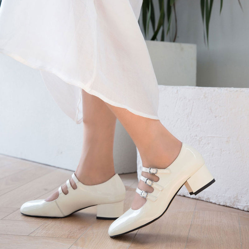 White Multi Strap Block Heel Mary Jane Shoes