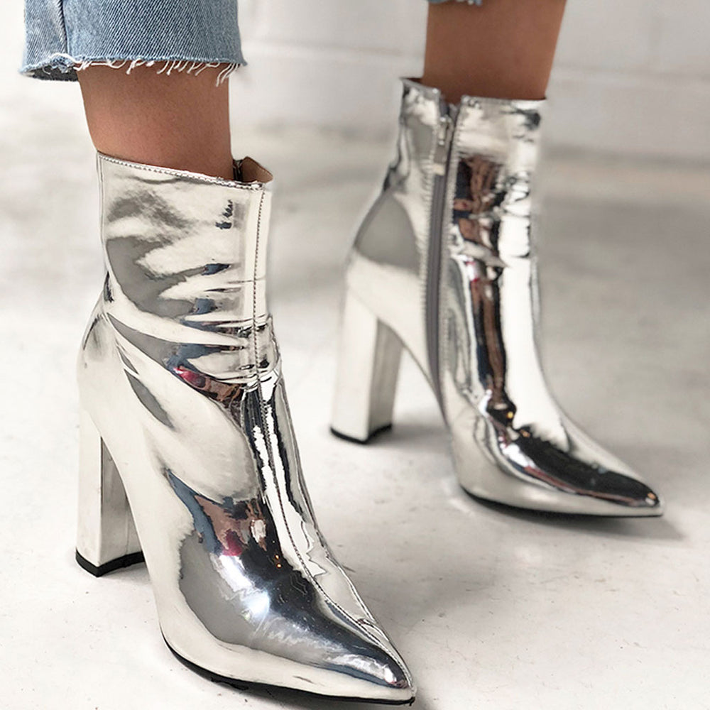 Silver pointed ankle boots shops