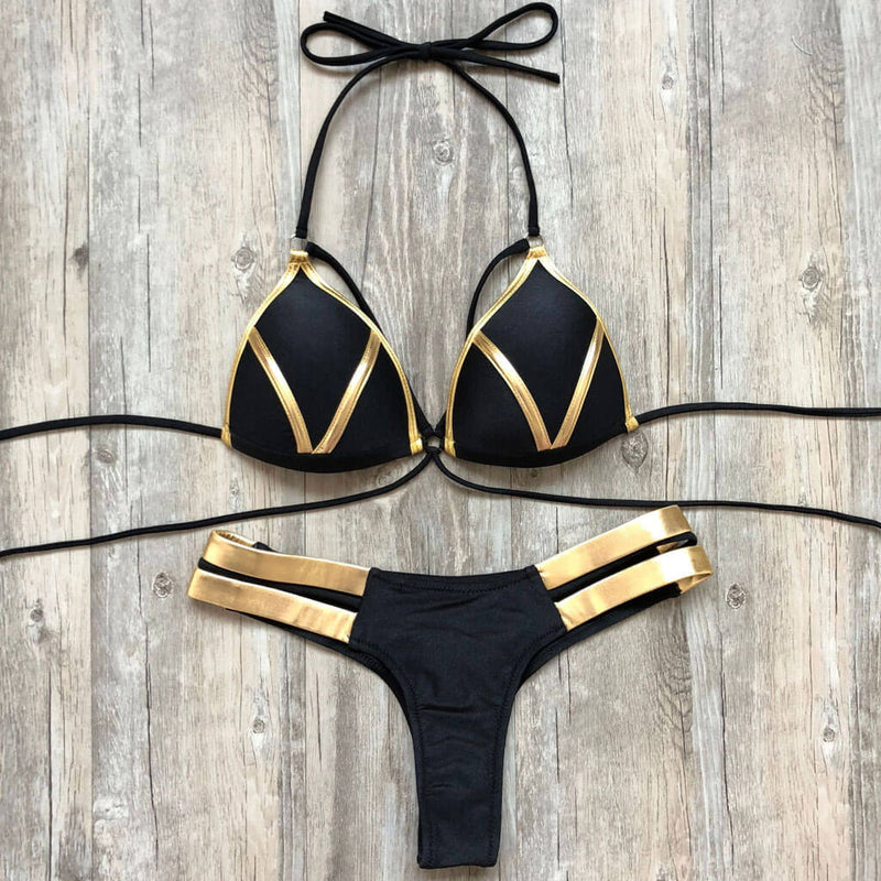 African Style Triangle Mini String Bikini Swimwear Sets With Multi