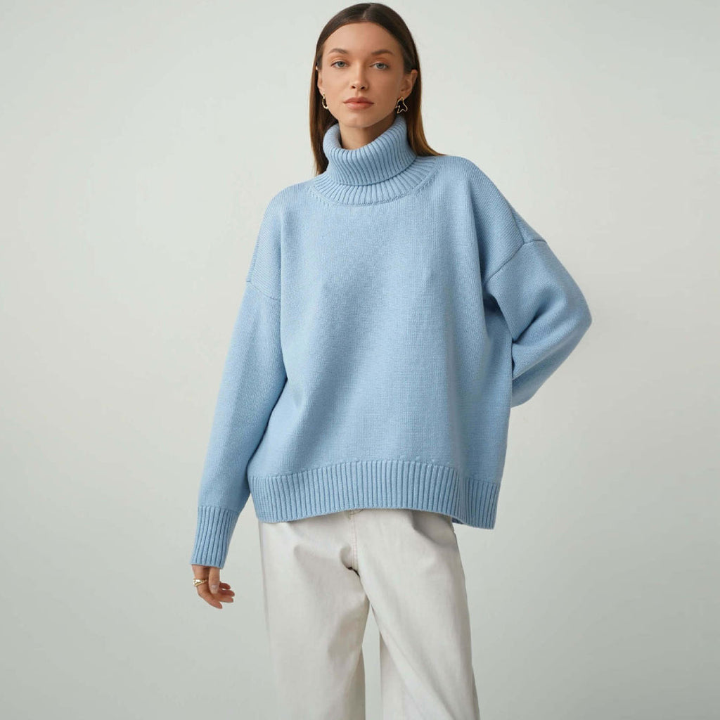 Only high neck ribbed longline jumper in baby blue