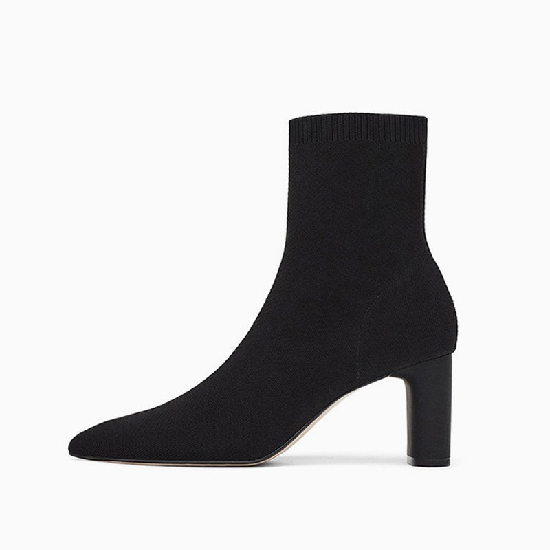 Women's Thin Heeled Mid Calf Boots, Pointed Toe Stretch Slip On