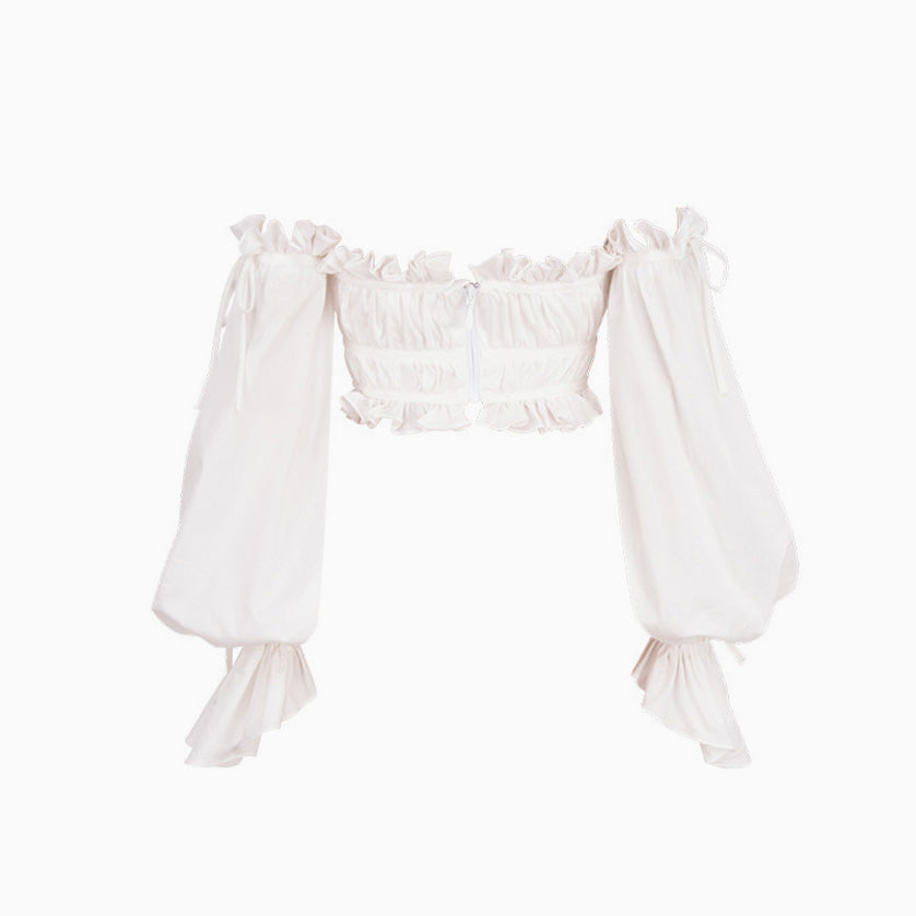 Adorable Ruffle Long Sleeve Ruched Off Shoulder Crop Top - White ...