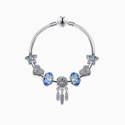 Boho Style Silver Plated Rhinestone Charm Bangle Bracelet - Silver