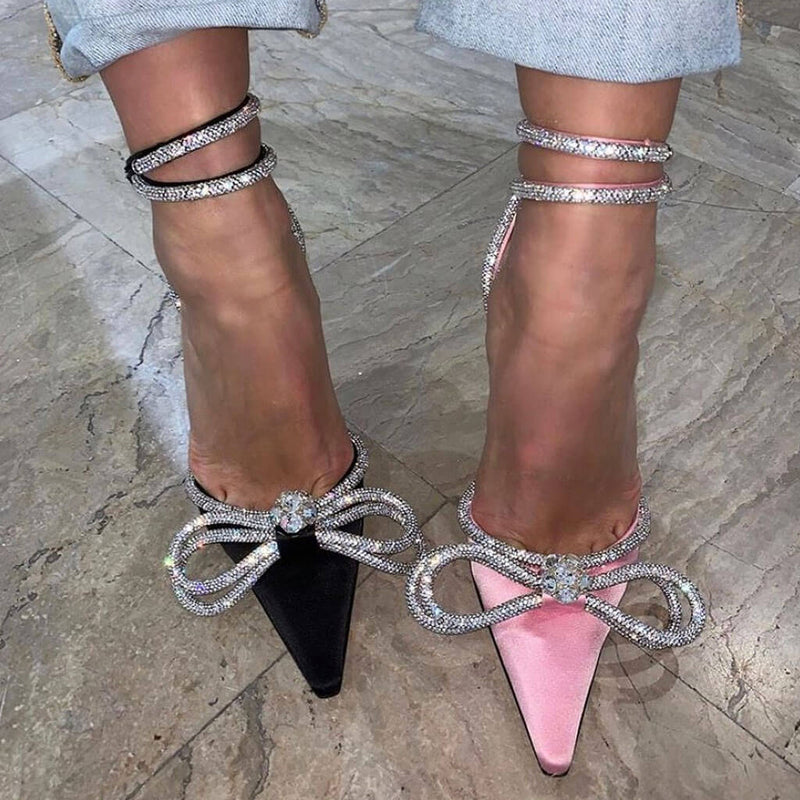 Pink Satin Strap Pointed Toe Pumps | Heels, Fashion shoes heels, Girly shoes