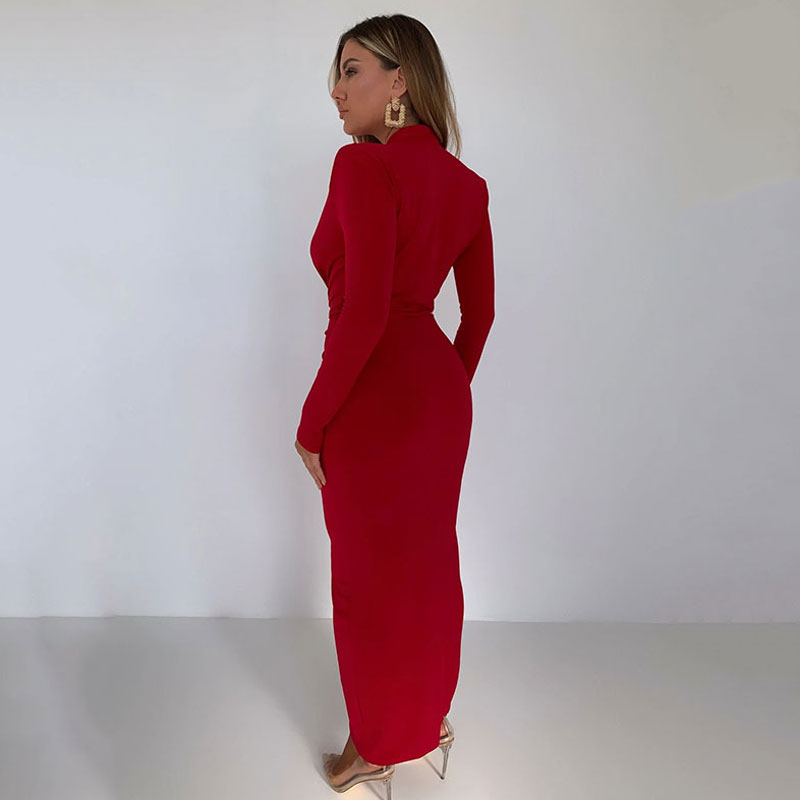Striking Ruched Shoulder Pad Deep V Split Front Cocktail Maxi Dress - –  Trendy & Unique
