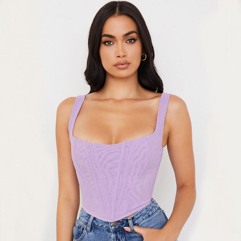 Purple Corset Lace Jean High Waisted Button Shorts
