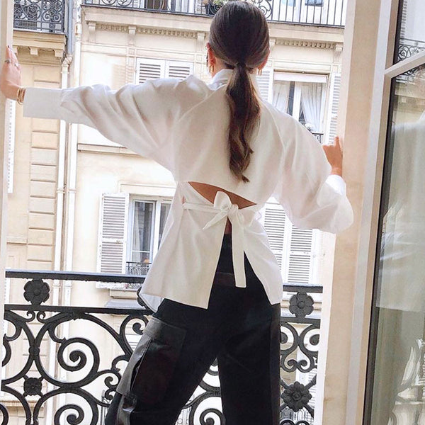 Shirt for Women Black Blouses Trendy – Unique & Silk - Button & Satin White, Down