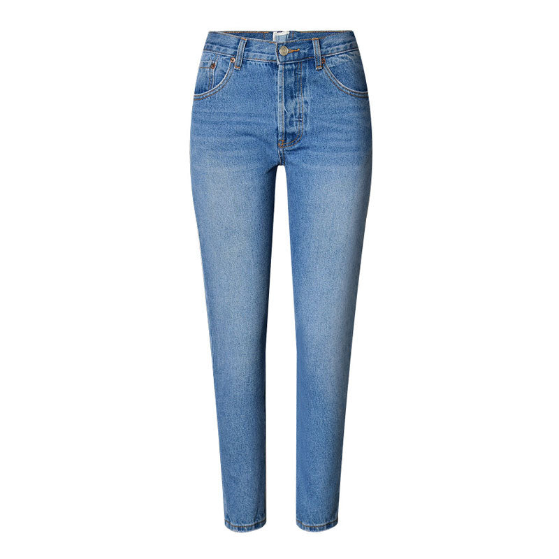 Preppy Style Cut Out High Waist Frayed Straight Leg Jeans - Blue